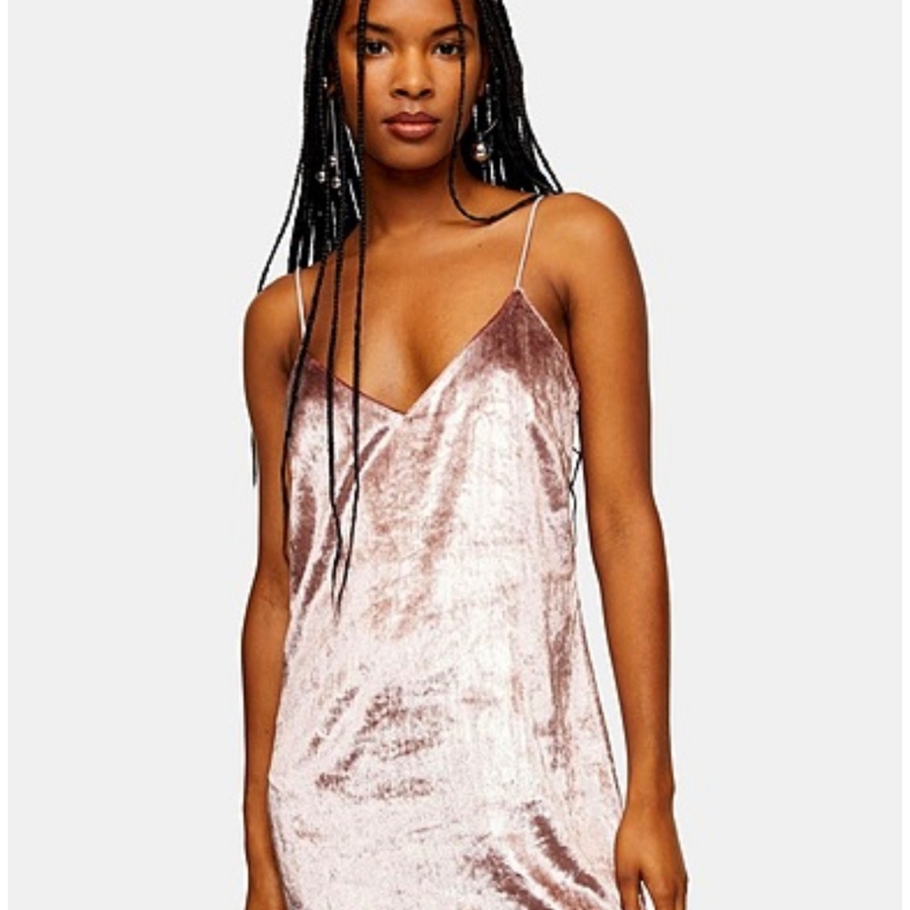 TOPSHOP -ROSE PINK GLITTER VELVET SLIP DRESS- Size 12
